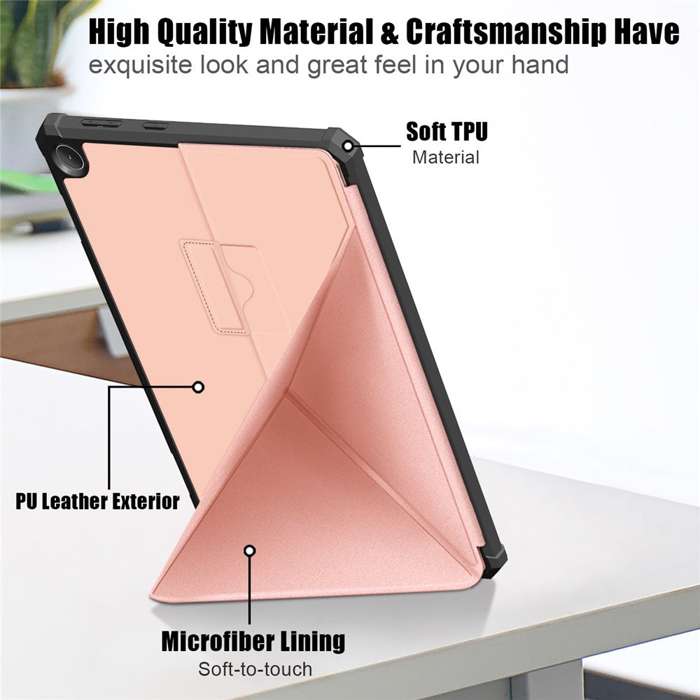 For Lenovo Tab M10 (Gen 3) 10.1 inch 328F Origami Stand Tablet Case PU Leather Anti-scratch Cover with Auto Wake/Sleep - Rose Gold