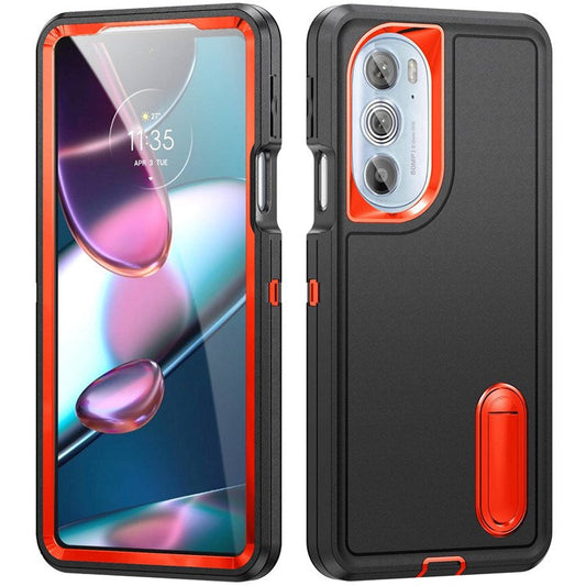 For Motorola Edge 30 Pro (Motorola Edge+ (2022)) Defender Series Hard PC + Soft TPU Kickstand Case Anti-drop Phone Cover - Black/Orange