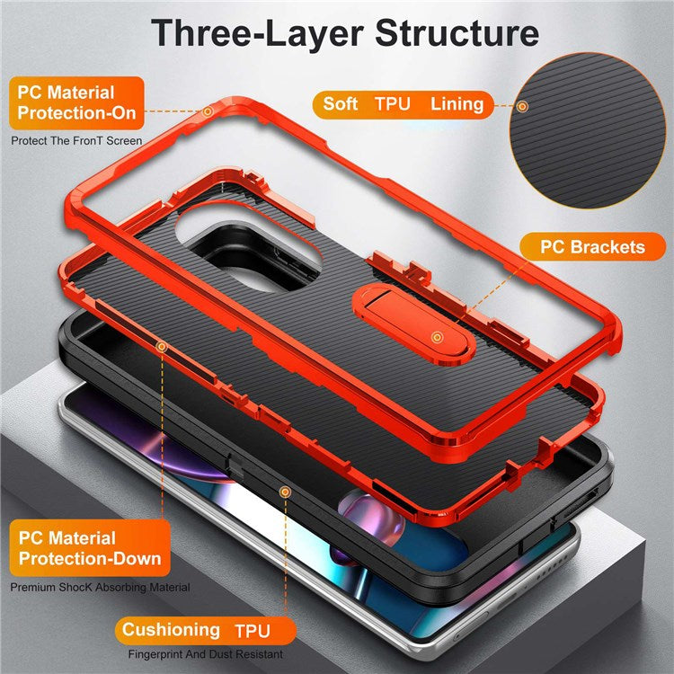 For Motorola Edge 30 Pro (Motorola Edge+ (2022)) Defender Series Hard PC + Soft TPU Kickstand Case Anti-drop Phone Cover - Black/Orange