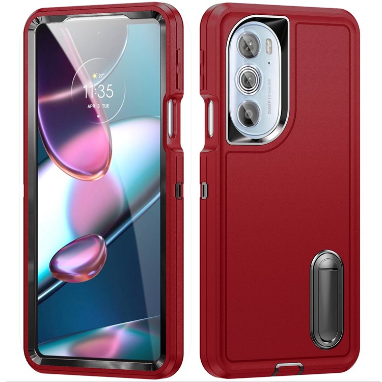 For Motorola Edge 30 Pro (Motorola Edge+ (2022)) Defender Series Hard PC + Soft TPU Kickstand Case Anti-drop Phone Cover - Red/Black