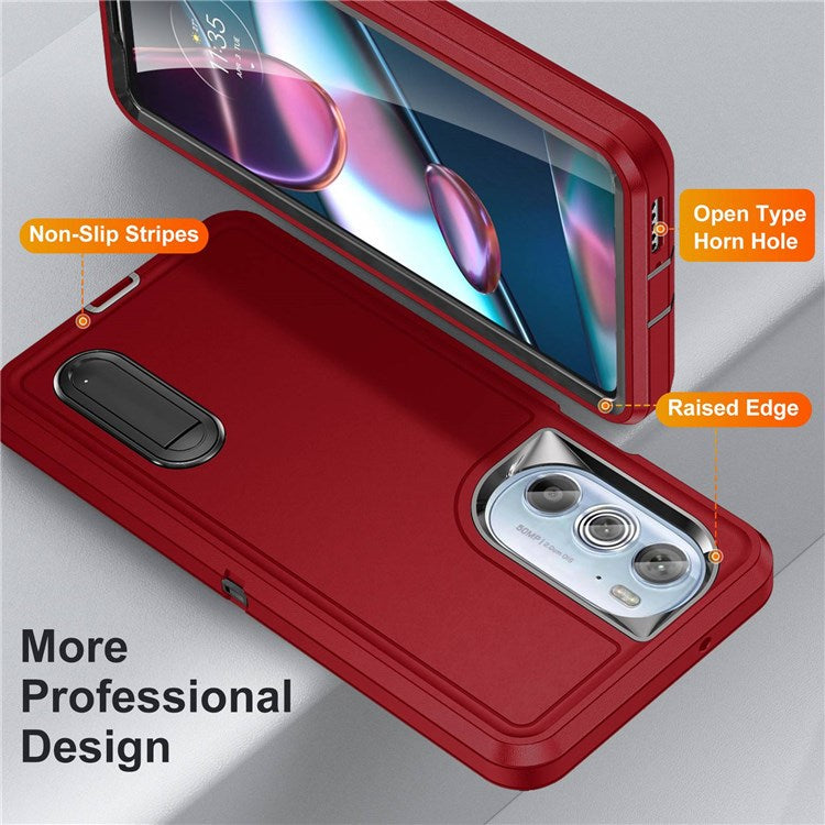 For Motorola Edge 30 Pro (Motorola Edge+ (2022)) Defender Series Hard PC + Soft TPU Kickstand Case Anti-drop Phone Cover - Red/Black