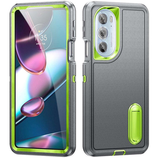 For Motorola Edge 30 Pro (Motorola Edge+ (2022)) Defender Series Hard PC + Soft TPU Kickstand Case Anti-drop Phone Cover - Grey/Green