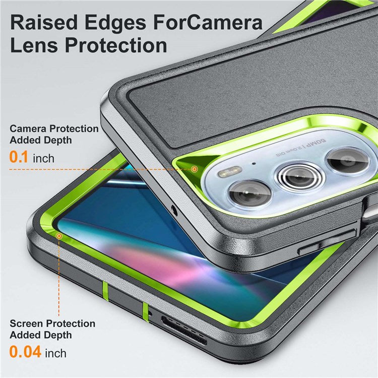For Motorola Edge 30 Pro (Motorola Edge+ (2022)) Defender Series Hard PC + Soft TPU Kickstand Case Anti-drop Phone Cover - Grey/Green