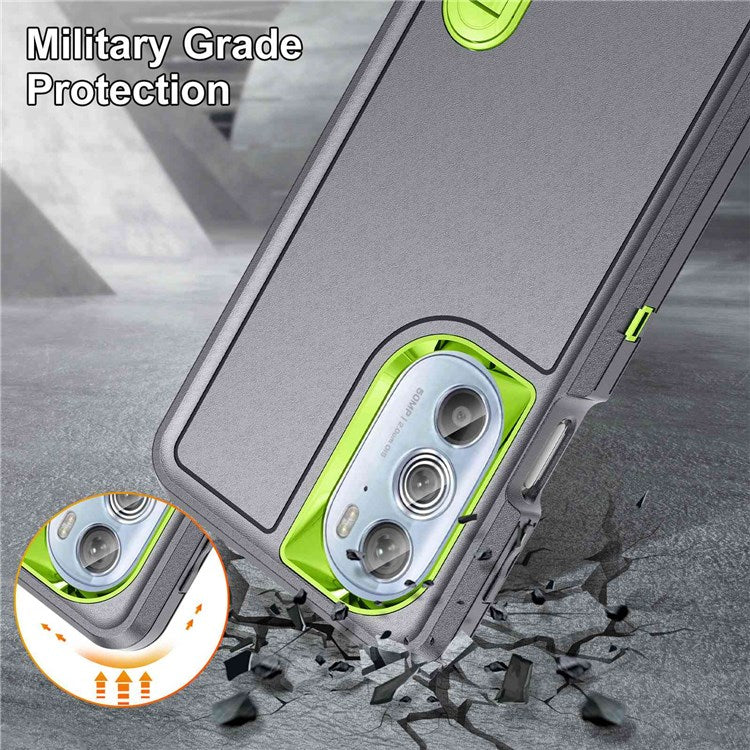 For Motorola Edge 30 Pro (Motorola Edge+ (2022)) Defender Series Hard PC + Soft TPU Kickstand Case Anti-drop Phone Cover - Grey/Green