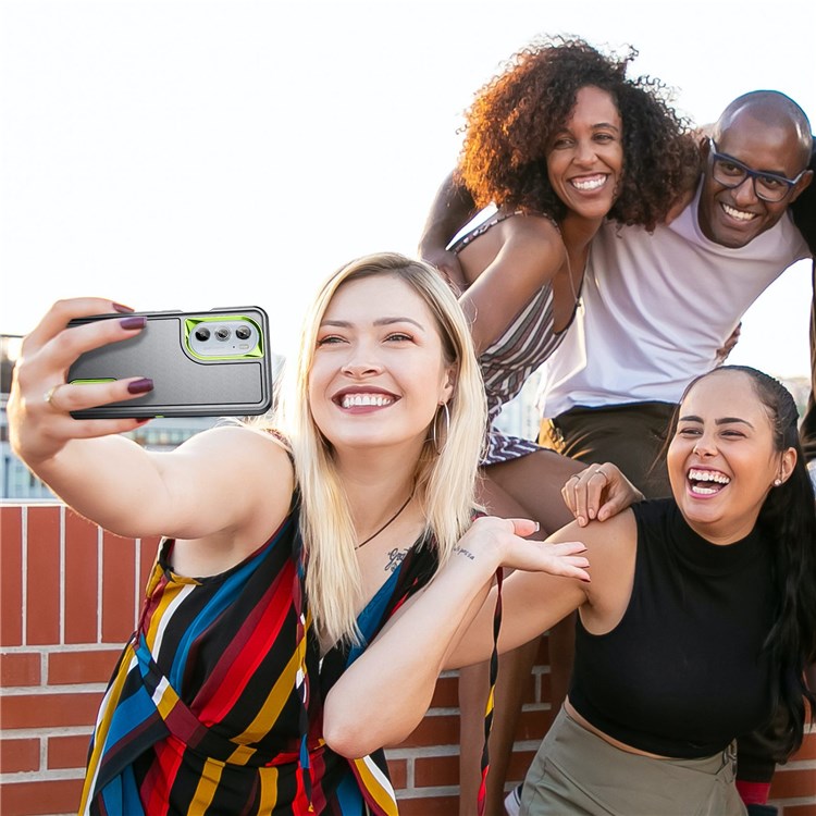 For Motorola Edge 30 Pro (Motorola Edge+ (2022)) Defender Series Hard PC + Soft TPU Kickstand Case Anti-drop Phone Cover - Grey/Green