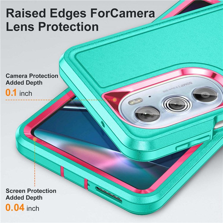 For Motorola Edge 30 Pro (Motorola Edge+ (2022)) Defender Series Hard PC + Soft TPU Kickstand Case Anti-drop Phone Cover - Light Cyan/Rose