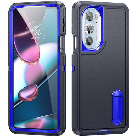 For Motorola Edge 30 Pro (Motorola Edge+ (2022)) Defender Series Hard PC + Soft TPU Kickstand Case Anti-drop Phone Cover - Dark Blue/Sapphire