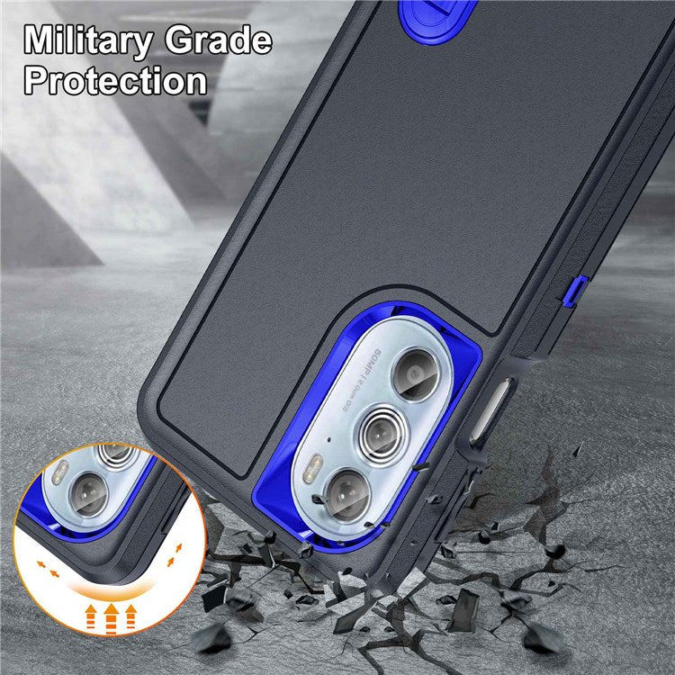 For Motorola Edge 30 Pro (Motorola Edge+ (2022)) Defender Series Hard PC + Soft TPU Kickstand Case Anti-drop Phone Cover - Dark Blue/Sapphire