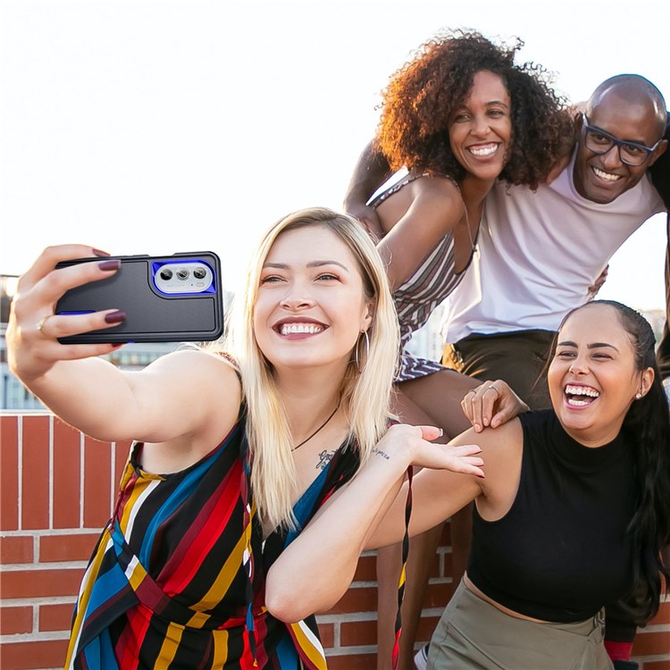 For Motorola Edge 30 Pro (Motorola Edge+ (2022)) Defender Series Hard PC + Soft TPU Kickstand Case Anti-drop Phone Cover - Dark Blue/Sapphire