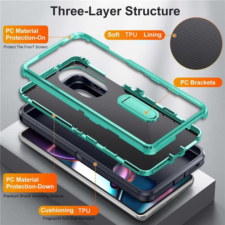 For Motorola Edge 30 Pro (Motorola Edge+ (2022)) Defender Series Hard PC + Soft TPU Kickstand Case Anti-drop Phone Cover - Dark Blue/Light Cyan