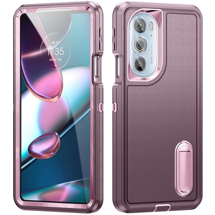 For Motorola Edge 30 Pro (Motorola Edge+ (2022)) Defender Series Hard PC + Soft TPU Kickstand Case Anti-drop Phone Cover - Purplish Red/Pink
