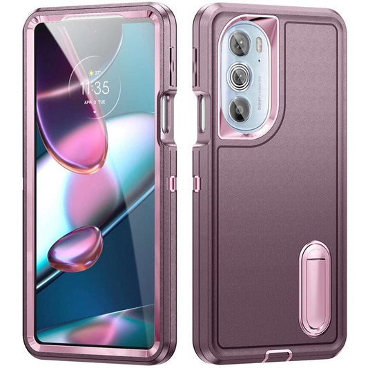 For Motorola Edge 30 Pro (Motorola Edge+ (2022)) Defender Series Hard PC + Soft TPU Kickstand Case Anti-drop Phone Cover - Purplish Red/Pink