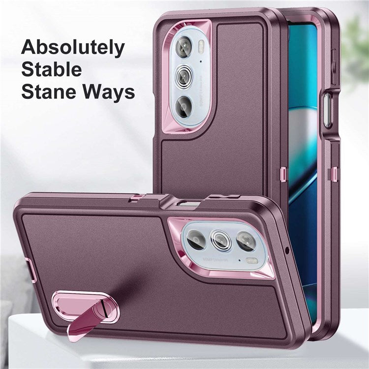For Motorola Edge 30 Pro (Motorola Edge+ (2022)) Defender Series Hard PC + Soft TPU Kickstand Case Anti-drop Phone Cover - Purplish Red/Pink