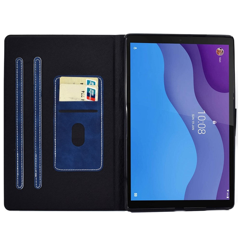 For Lenovo Tab M10 (Gen 3) TB-328F Split Leather Flip Stand Cover Auto Sleep/Wake Function Smart Tablet Case with Card Holders - Blue