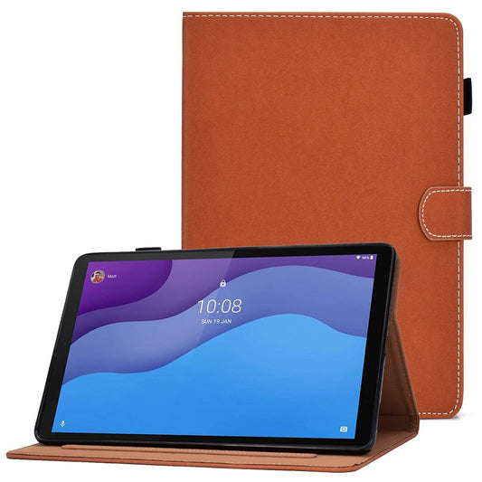 For Lenovo Tab M10 (Gen 3) TB-328F Fold Stand Magnetic Flip Case PU Leather Auto Sleep/Wake Cover with Card Slots and Pencil Holder - Brown