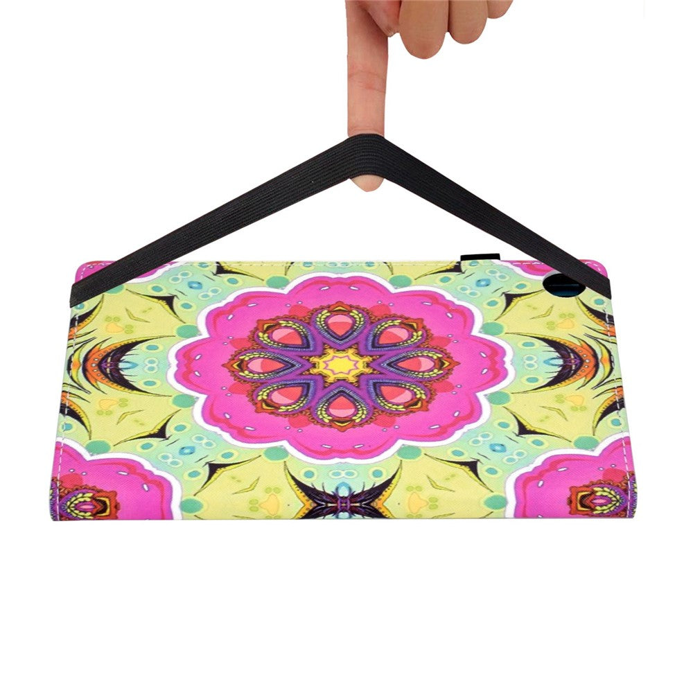 For Lenovo Tab M10 (Gen 3) TB-328FU / TB-328XU Pattern Printing Leather Stand Protective Case Card Slots Smart Cover with Elastic Band and Pencil Holder - Pink Mandala