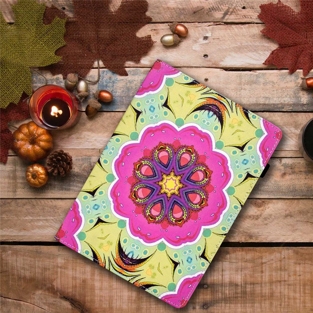 For Lenovo Tab M10 (Gen 3) TB-328FU / TB-328XU Pattern Printing Leather Stand Protective Case Card Slots Smart Cover with Elastic Band and Pencil Holder - Pink Mandala