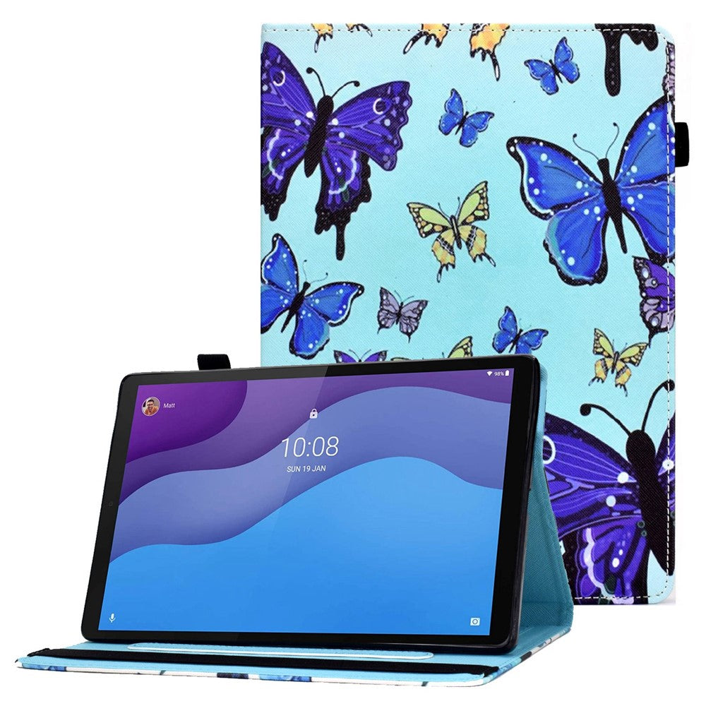 For Lenovo Tab M10 (Gen 3) TB-328FU / TB-328XU Pattern Printing Leather Stand Protective Case Card Slots Smart Cover with Elastic Band and Pencil Holder - Butterflies