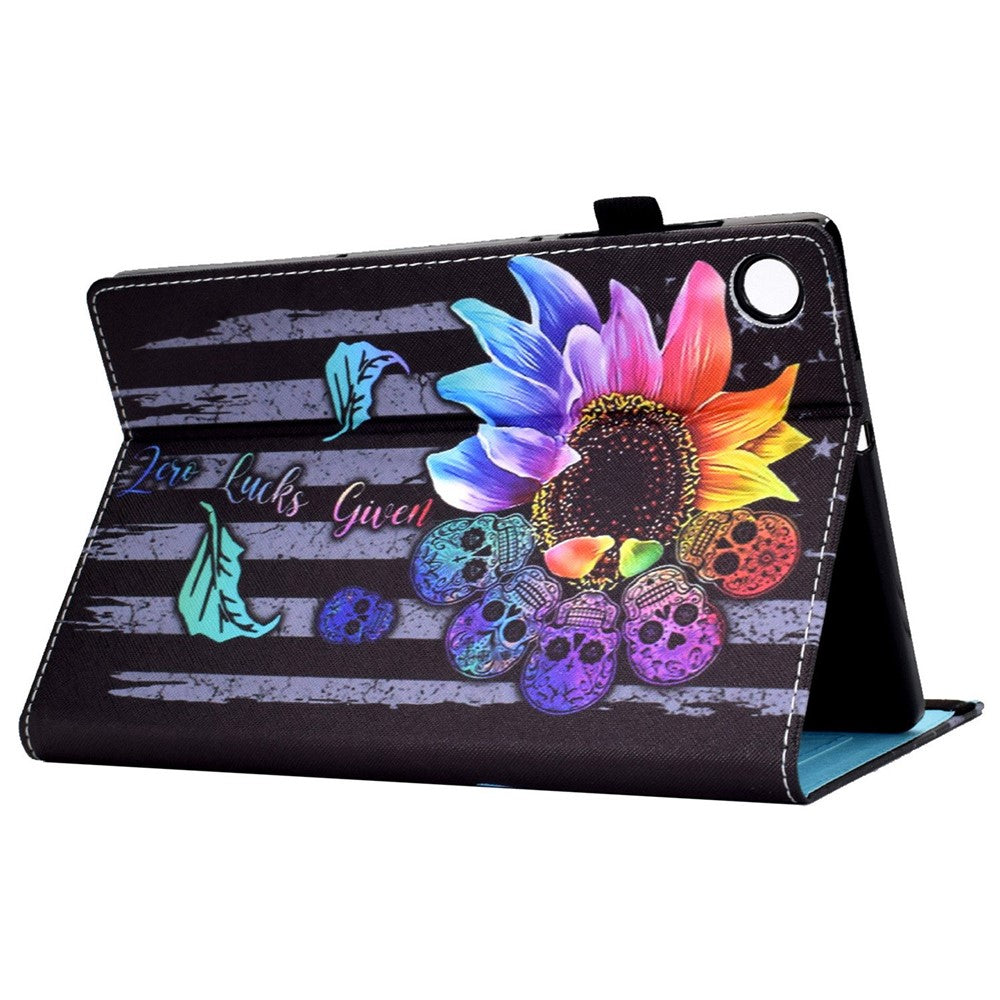 For Lenovo Tab M10 (Gen 3) TB-328FU / TB-328XU Pattern Printing Leather Stand Protective Case Card Slots Smart Cover with Elastic Band and Pencil Holder - Sunflower