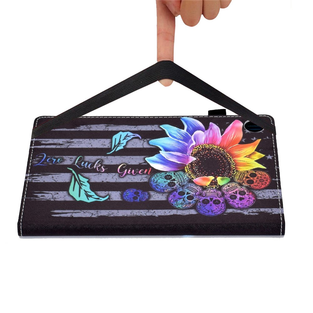 For Lenovo Tab M10 (Gen 3) TB-328FU / TB-328XU Pattern Printing Leather Stand Protective Case Card Slots Smart Cover with Elastic Band and Pencil Holder - Sunflower