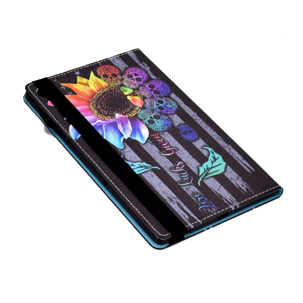 For Lenovo Tab M10 (Gen 3) TB-328FU / TB-328XU Pattern Printing Leather Stand Protective Case Card Slots Smart Cover with Elastic Band and Pencil Holder - Sunflower