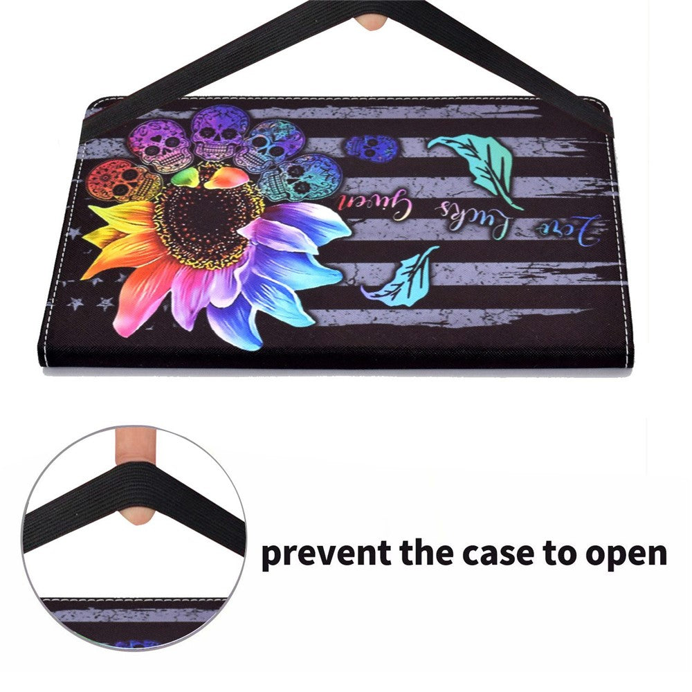 For Lenovo Tab M10 (Gen 3) TB-328FU / TB-328XU Pattern Printing Leather Stand Protective Case Card Slots Smart Cover with Elastic Band and Pencil Holder - Sunflower