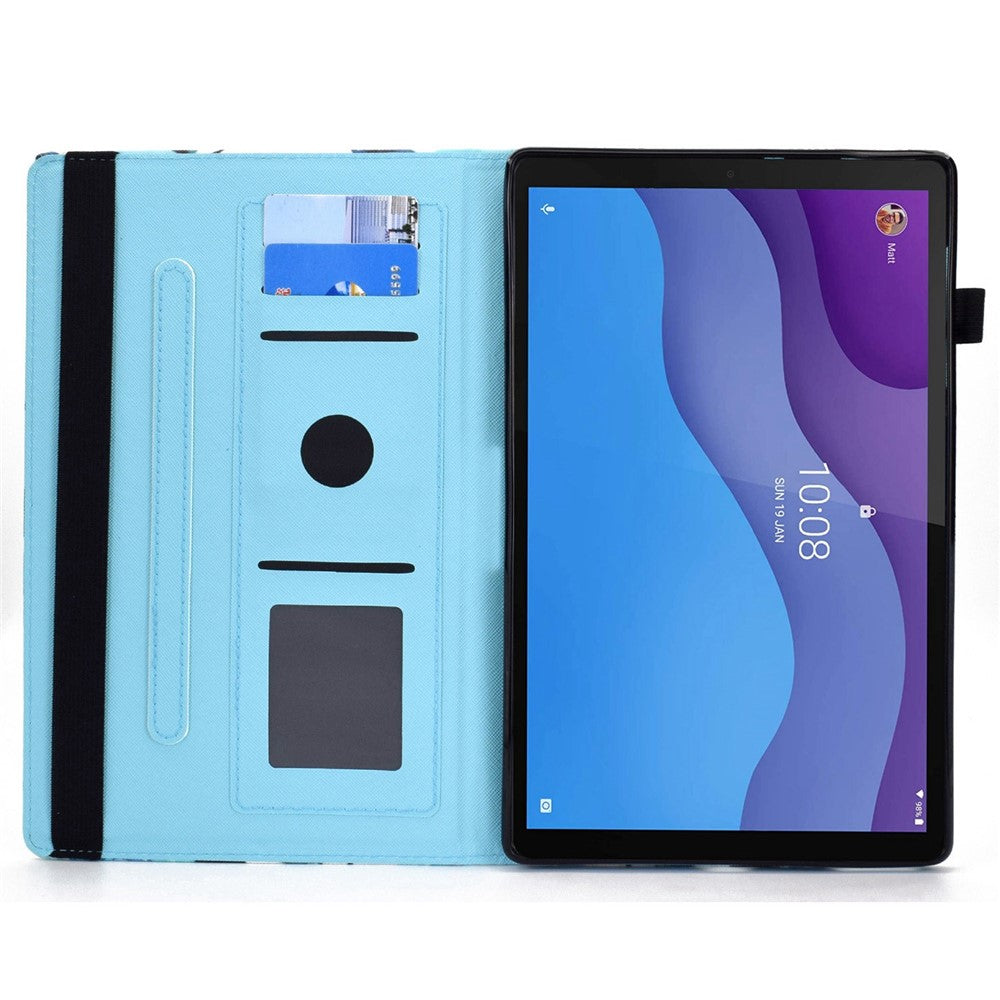 For Lenovo Tab M10 (Gen 3) TB-328FU / TB-328XU Pattern Printing Leather Stand Protective Case Card Slots Smart Cover with Elastic Band and Pencil Holder - Blue Rose