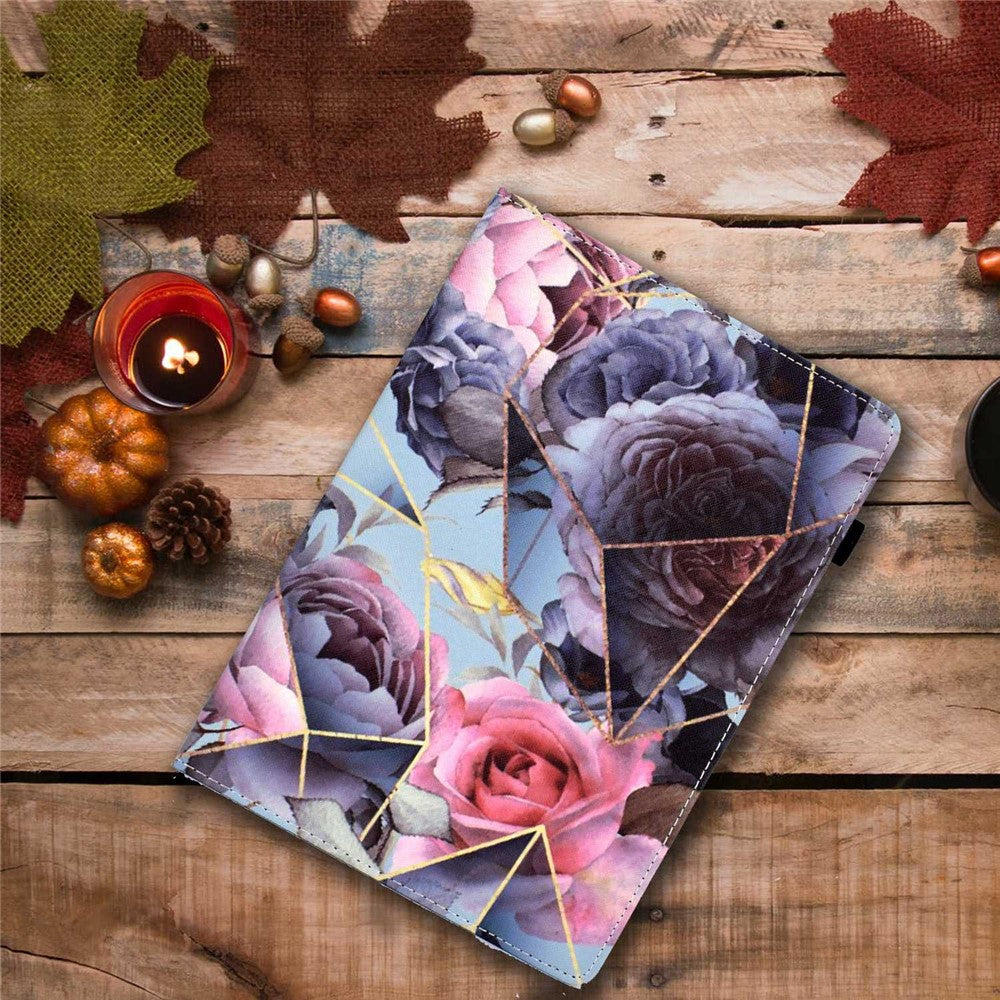 For Lenovo Tab M10 (Gen 3) TB-328FU / TB-328XU Pattern Printing Leather Stand Protective Case Card Slots Smart Cover with Elastic Band and Pencil Holder - Pink Rose