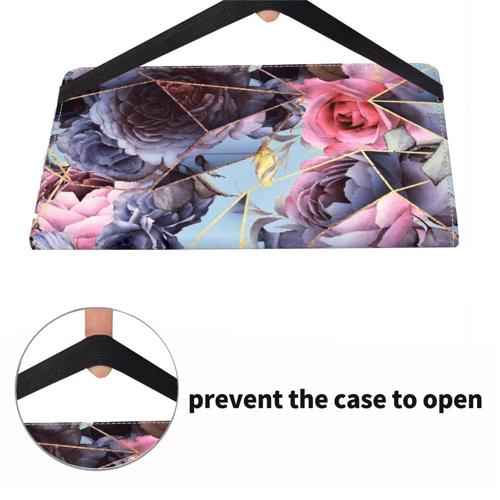 For Lenovo Tab M10 (Gen 3) TB-328FU / TB-328XU Pattern Printing Leather Stand Protective Case Card Slots Smart Cover with Elastic Band and Pencil Holder - Pink Rose