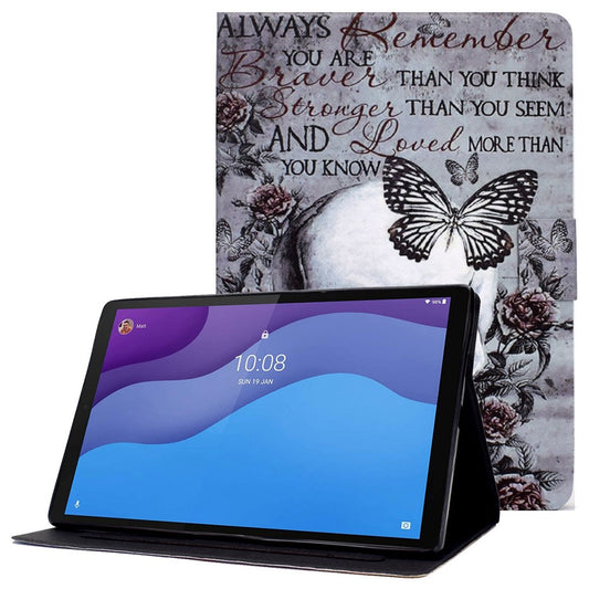 For Lenovo Tab M10 (Gen 3) TB-328FU / TB-328XU B1 Pattern Printing Stand PU Leather Folio Case Card Slots Smart Auto Wake / Sleep Shell with Pencil Holder - Skull