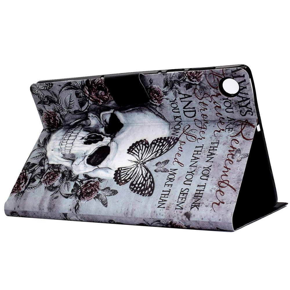 For Lenovo Tab M10 (Gen 3) TB-328FU / TB-328XU B1 Pattern Printing Stand PU Leather Folio Case Card Slots Smart Auto Wake / Sleep Shell with Pencil Holder - Skull