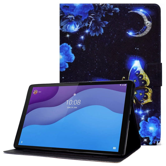 For Lenovo Tab M10 (Gen 3) TB-328FU / TB-328XU B1 Pattern Printing Stand PU Leather Folio Case Card Slots Smart Auto Wake / Sleep Shell with Pencil Holder - Blue Butterfly