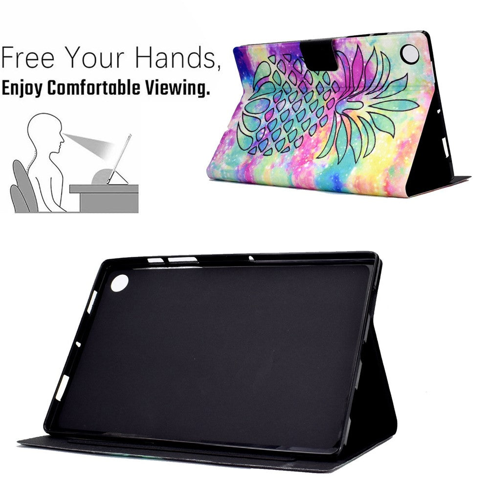 For Lenovo Tab M10 (Gen 3) TB-328FU / TB-328XU B1 Pattern Printing Stand PU Leather Folio Case Card Slots Smart Auto Wake / Sleep Shell with Pencil Holder - Colorful Pineapple