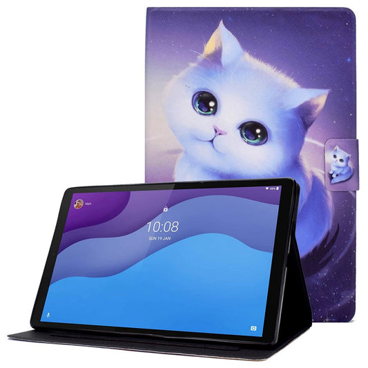 For Lenovo Tab M10 (Gen 3) TB-328FU / TB-328XU B1 Pattern Printing Stand PU Leather Folio Case Card Slots Smart Auto Wake / Sleep Shell with Pencil Holder - Cat