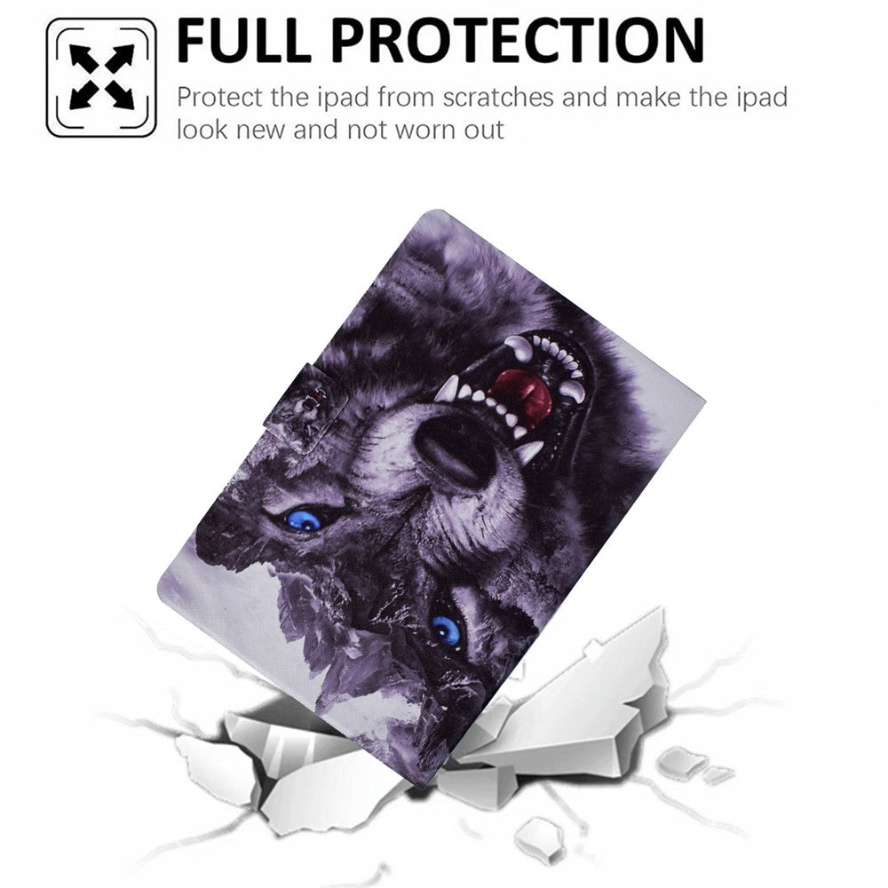 For Lenovo Tab M10 (Gen 3) TB-328FU / TB-328XU B1 Pattern Printing Stand PU Leather Folio Case Card Slots Smart Auto Wake / Sleep Shell with Pencil Holder - Wolf