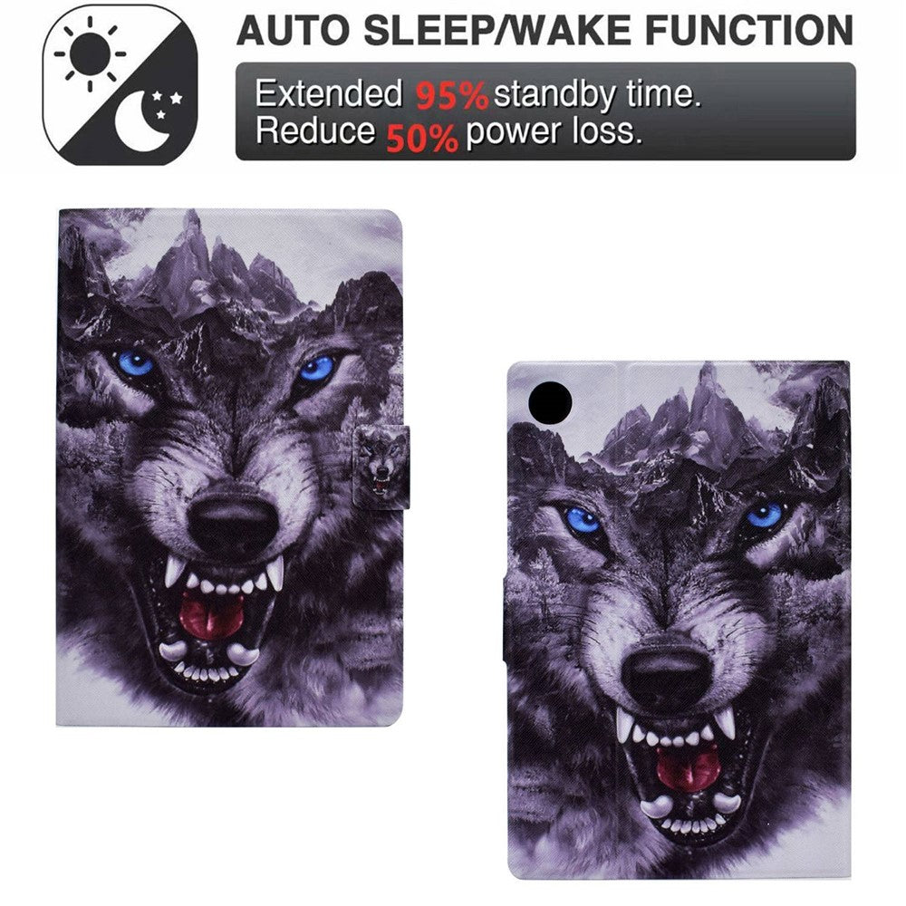 For Lenovo Tab M10 (Gen 3) TB-328FU / TB-328XU B1 Pattern Printing Stand PU Leather Folio Case Card Slots Smart Auto Wake / Sleep Shell with Pencil Holder - Wolf