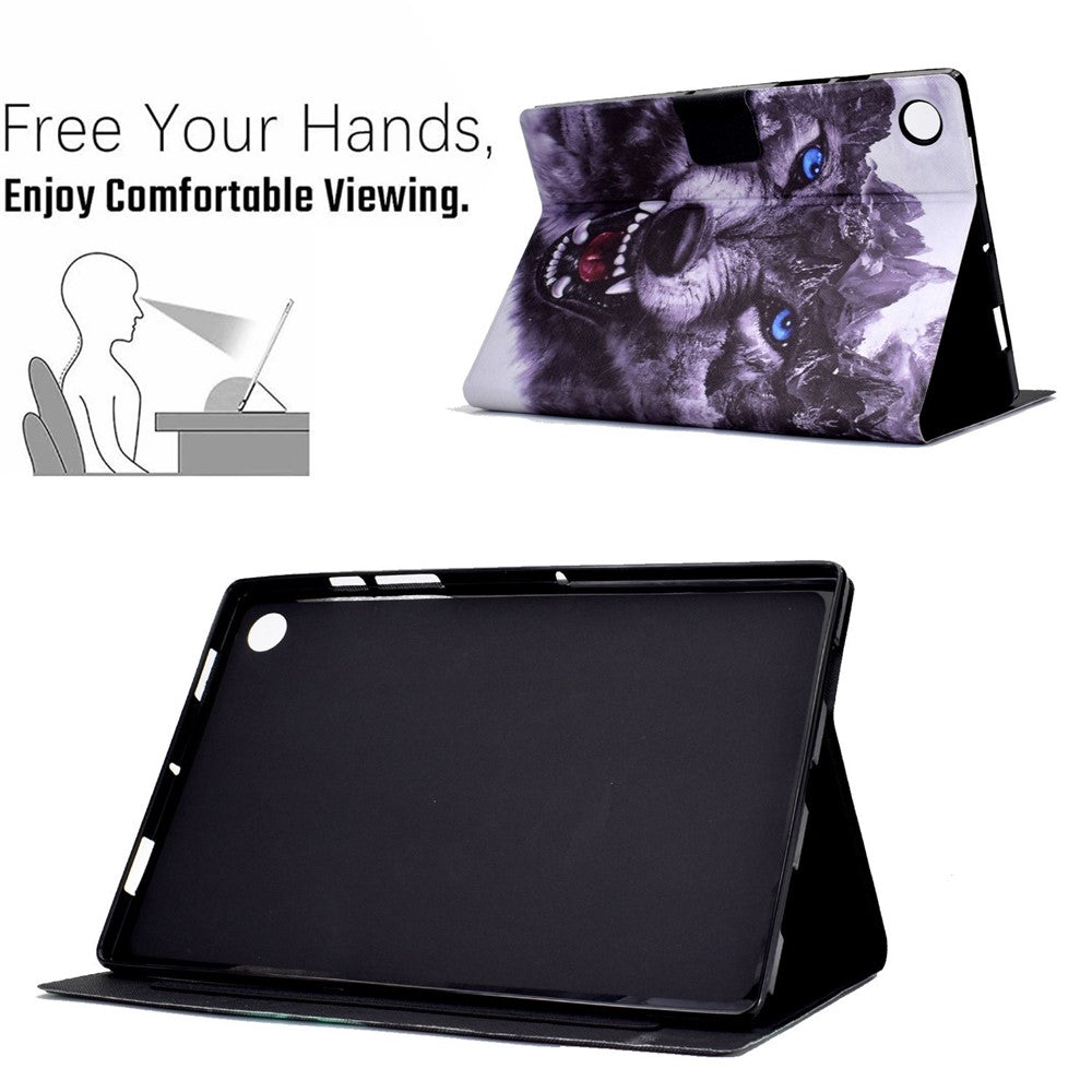 For Lenovo Tab M10 (Gen 3) TB-328FU / TB-328XU B1 Pattern Printing Stand PU Leather Folio Case Card Slots Smart Auto Wake / Sleep Shell with Pencil Holder - Wolf