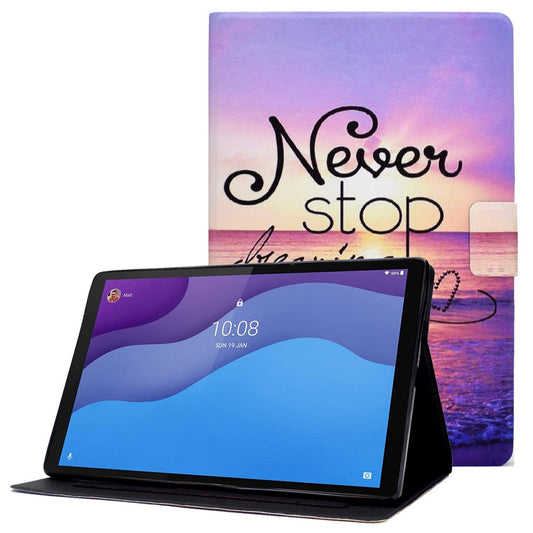 For Lenovo Tab M10 (Gen 3) TB-328FU / TB-328XU B1 Pattern Printing Stand PU Leather Folio Case Card Slots Smart Auto Wake / Sleep Shell with Pencil Holder - Never Stop Dreaming