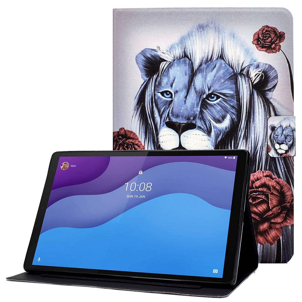 For Lenovo Tab M10 (Gen 3) TB-328FU / TB-328XU B2 Pattern Printing Stand Protective Case Auto Sleep / Wake Function PU Leather Smart Cover with Card Slots - Rose / Lion