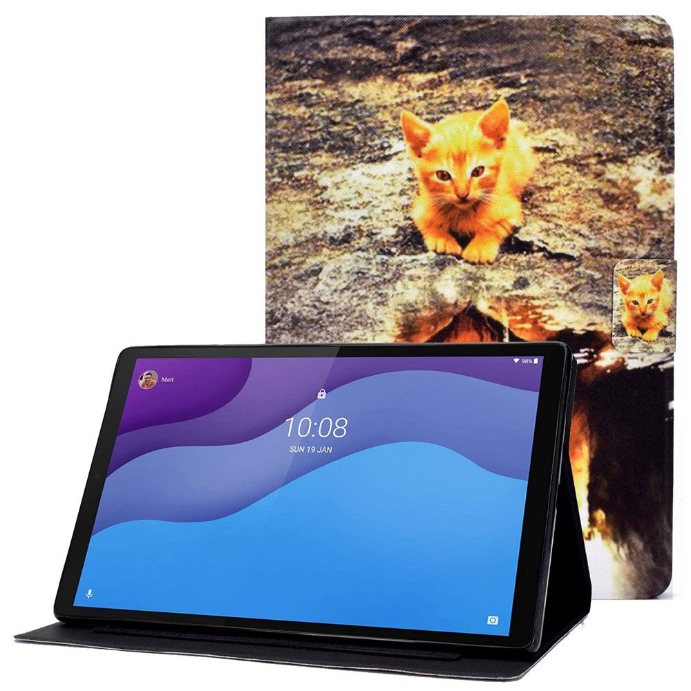 For Lenovo Tab M10 (Gen 3) TB-328FU / TB-328XU B2 Pattern Printing Stand Protective Case Auto Sleep / Wake Function PU Leather Smart Cover with Card Slots - Cat and Lion