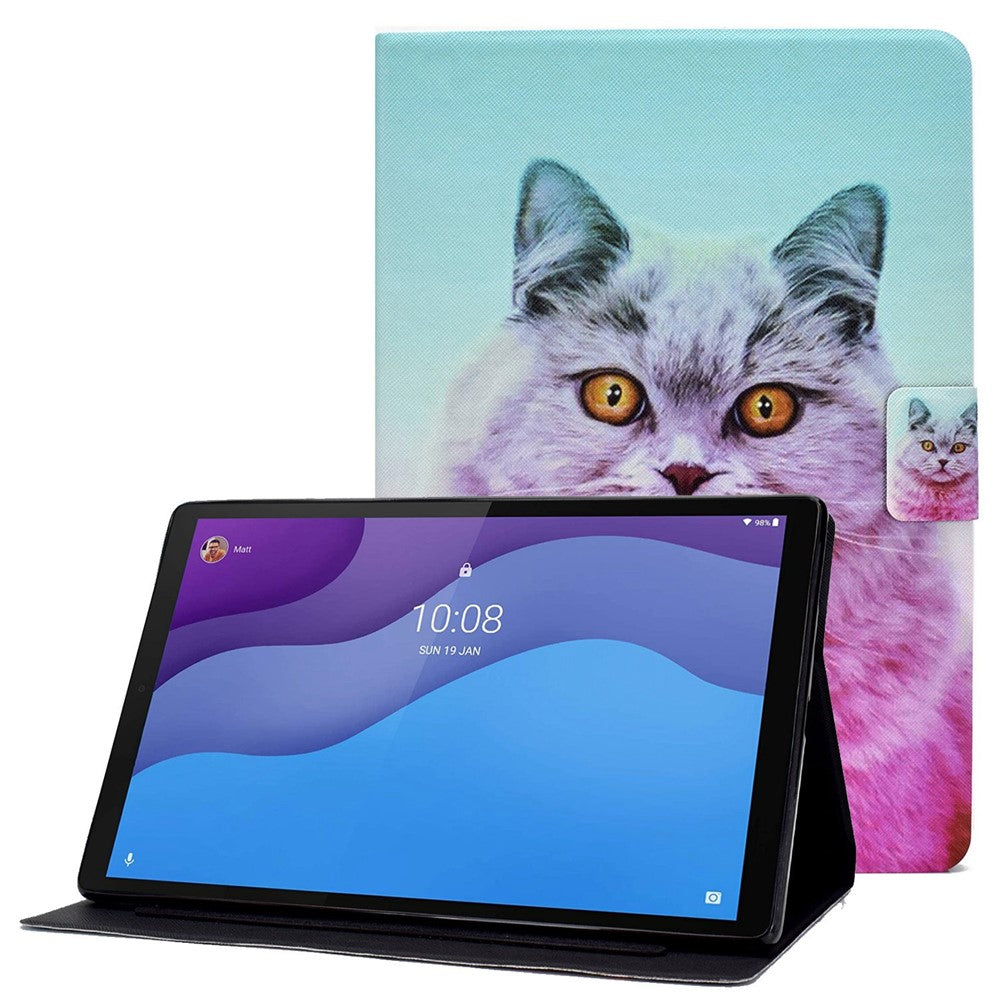 For Lenovo Tab M10 (Gen 3) TB-328FU / TB-328XU B2 Pattern Printing Stand Protective Case Auto Sleep / Wake Function PU Leather Smart Cover with Card Slots - Pink Cat