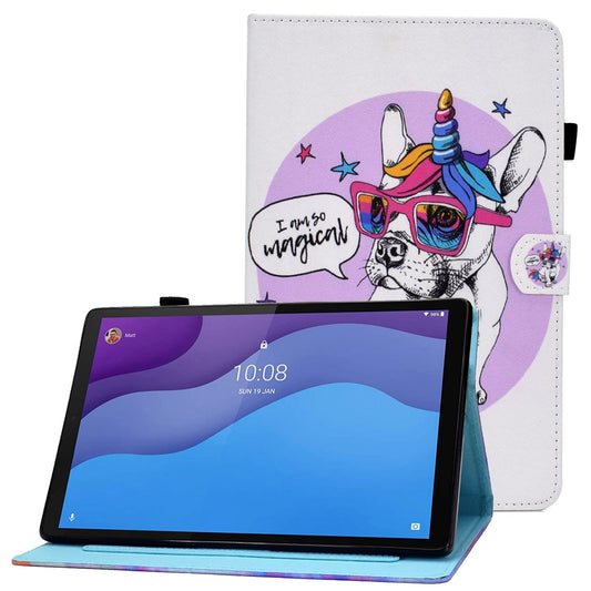For Lenovo Tab M10 (Gen 3) TB-328FU / TB-328XU A2 Pattern Printing PU Leather Case Adjustable Stand Protection Smart Cover with Card Slots and Pencil Holder - Unicorn Dog
