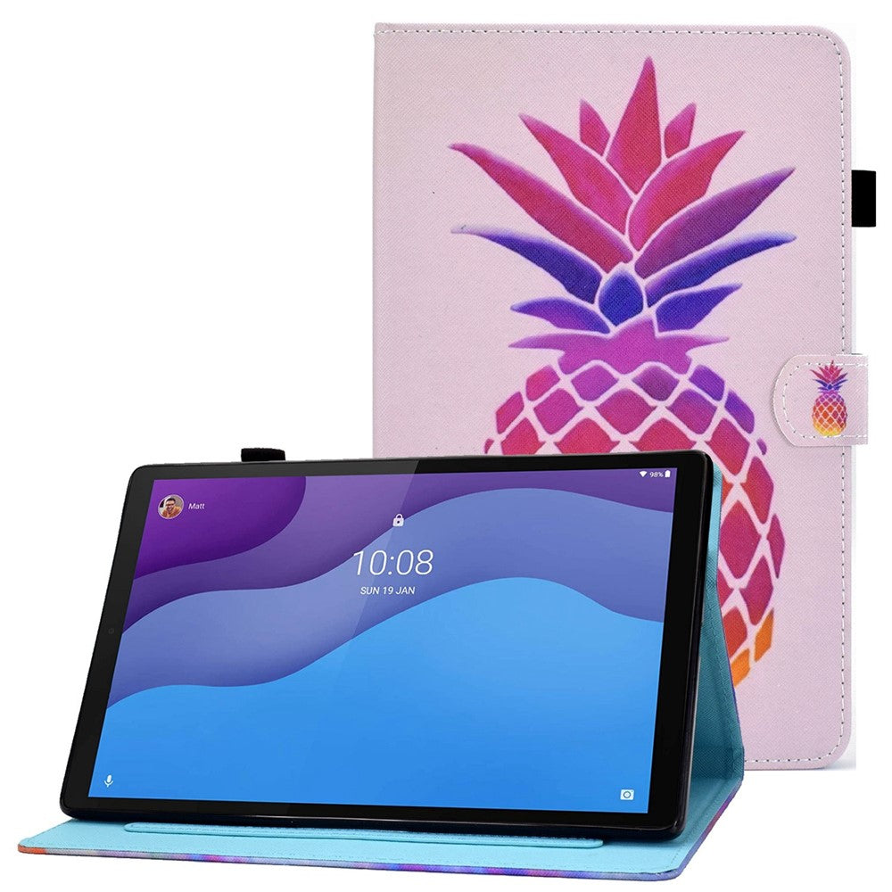 For Lenovo Tab M10 (Gen 3) TB-328FU / TB-328XU A2 Pattern Printing PU Leather Case Adjustable Stand Protection Smart Cover with Card Slots and Pencil Holder - Pineapple