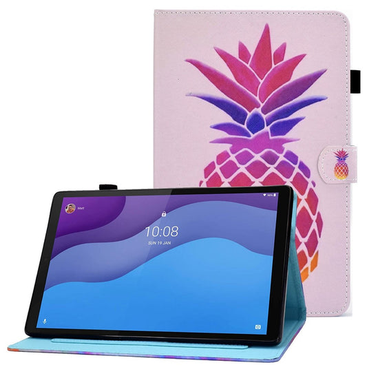 For Lenovo Tab M10 (Gen 3) TB-328FU / TB-328XU A2 Pattern Printing PU Leather Case Adjustable Stand Protection Smart Cover with Card Slots and Pencil Holder - Pineapple