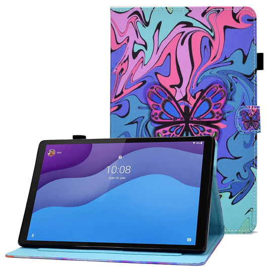 For Lenovo Tab M10 (Gen 3) TB-328FU / TB-328XU A2 Pattern Printing PU Leather Case Adjustable Stand Protection Smart Cover with Card Slots and Pencil Holder - Butterfly