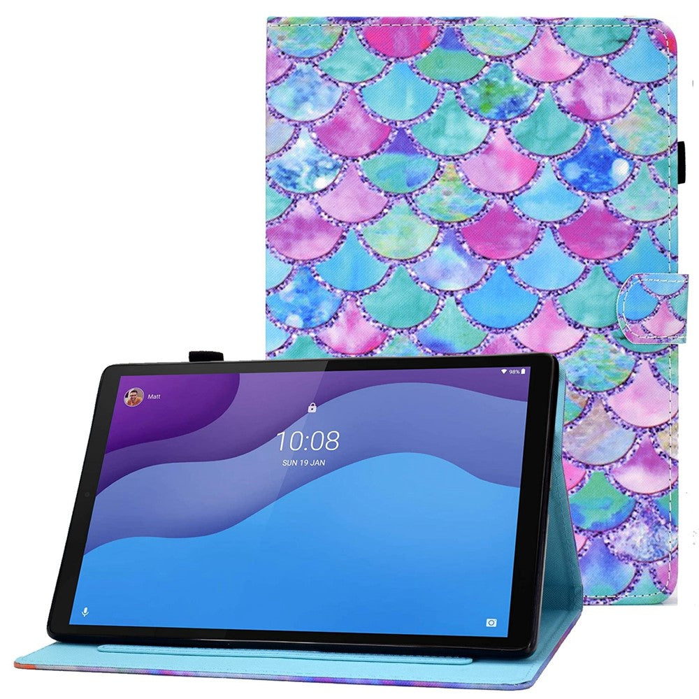 For Lenovo Tab M10 (Gen 3) TB-328FU / TB-328XU A2 Pattern Printing PU Leather Case Adjustable Stand Protection Smart Cover with Card Slots and Pencil Holder - Colorful Scales