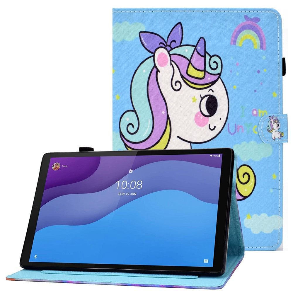 For Lenovo Tab M10 (Gen 3) TB-328FU / TB-328XU A2 Pattern Printing PU Leather Case Adjustable Stand Protection Smart Cover with Card Slots and Pencil Holder - Rainbow Unicorn