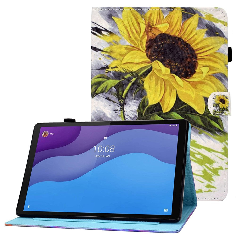 For Lenovo Tab M10 (Gen 3) TB-328FU / TB-328XU A2 Pattern Printing PU Leather Case Adjustable Stand Protection Smart Cover with Card Slots and Pencil Holder - Sunflower