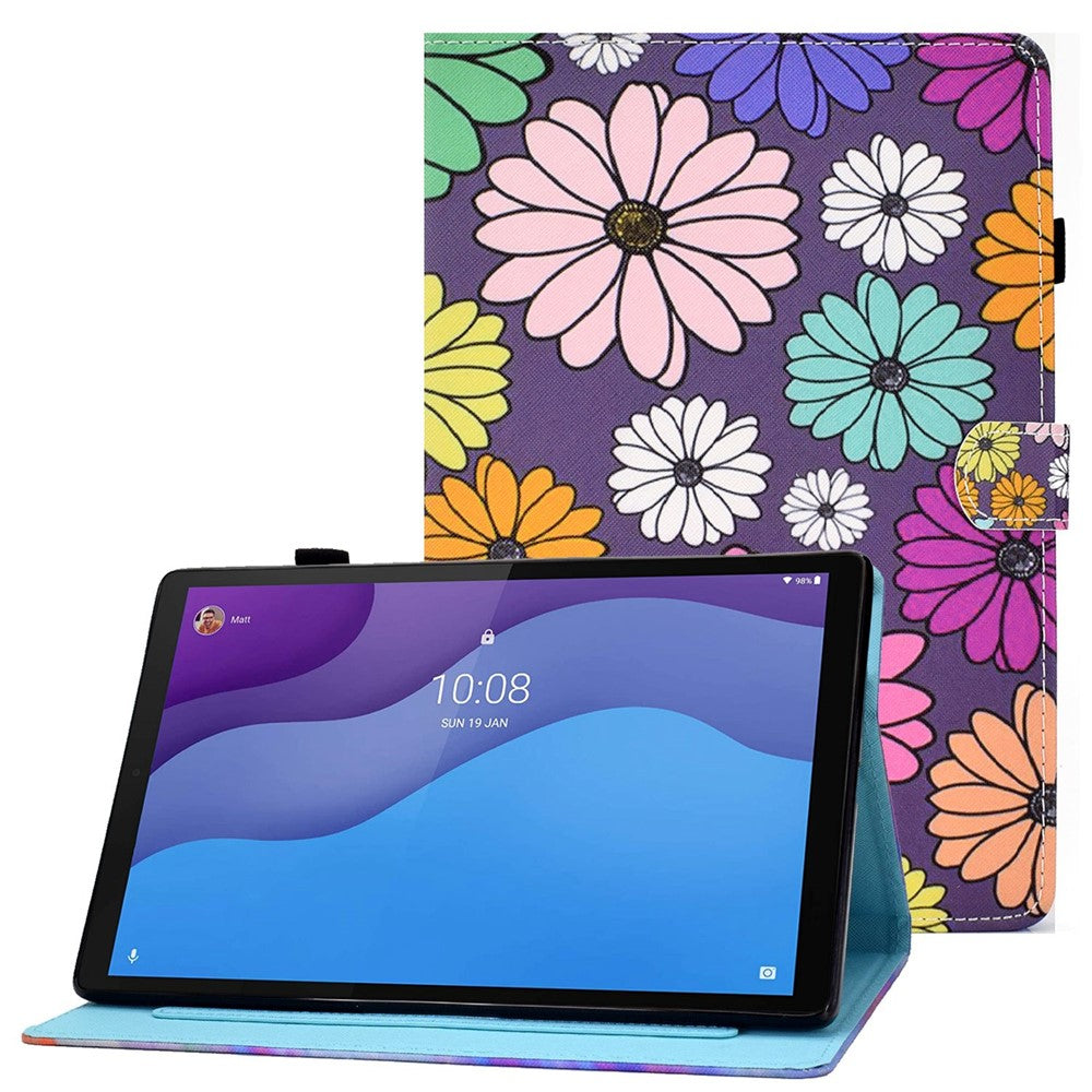 For Lenovo Tab M10 (Gen 3) TB-328FU / TB-328XU A2 Pattern Printing PU Leather Case Adjustable Stand Protection Smart Cover with Card Slots and Pencil Holder - Daisies