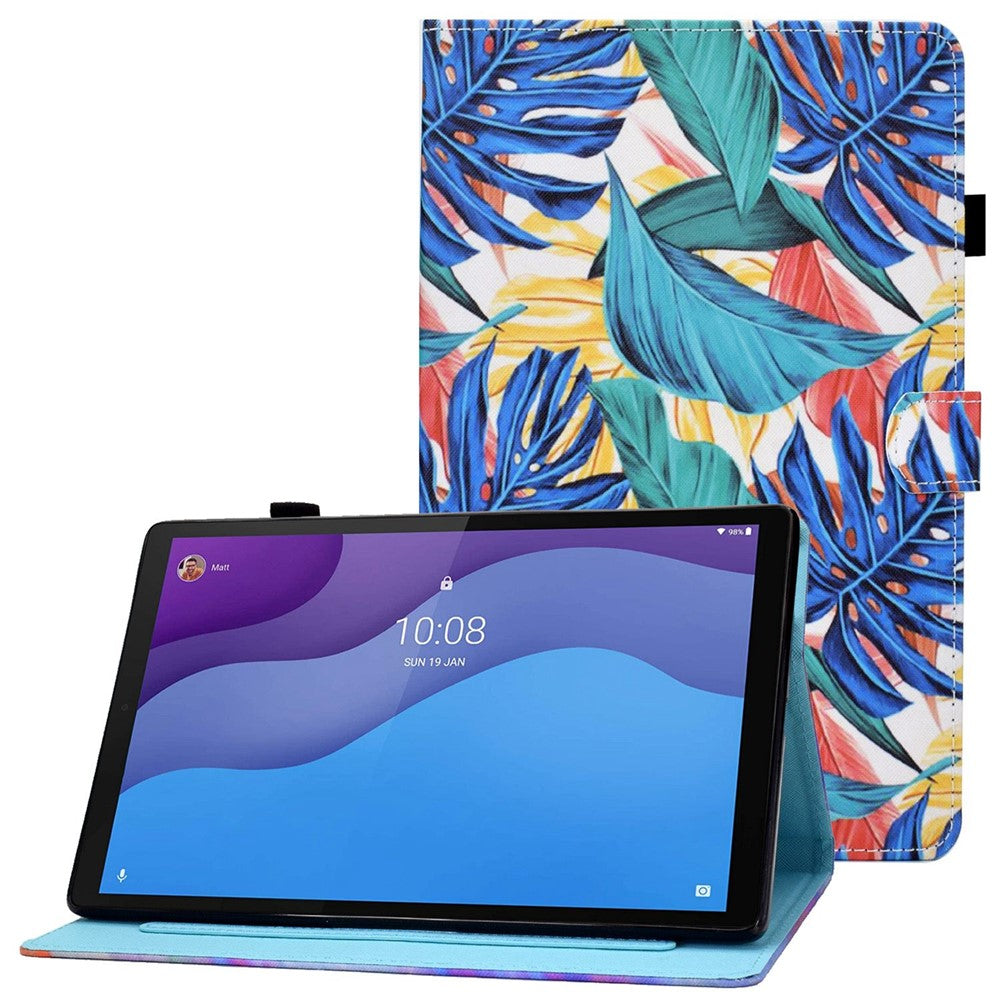 For Lenovo Tab M10 (Gen 3) TB-328FU / TB-328XU A2 Pattern Printing PU Leather Case Adjustable Stand Protection Smart Cover with Card Slots and Pencil Holder - Leaves